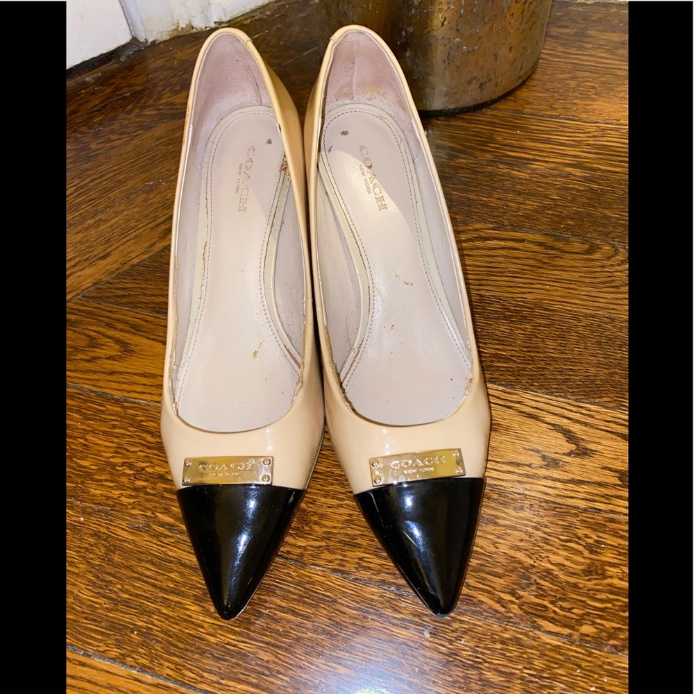 Coach nude patent leather pointed heels